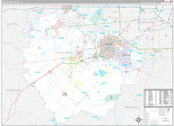 Fort Bend County, TX Wall Map Premium Style 2024